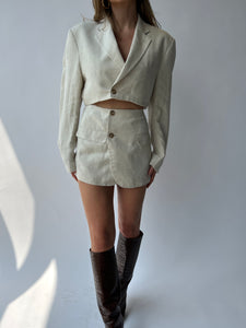 White linen skirt set