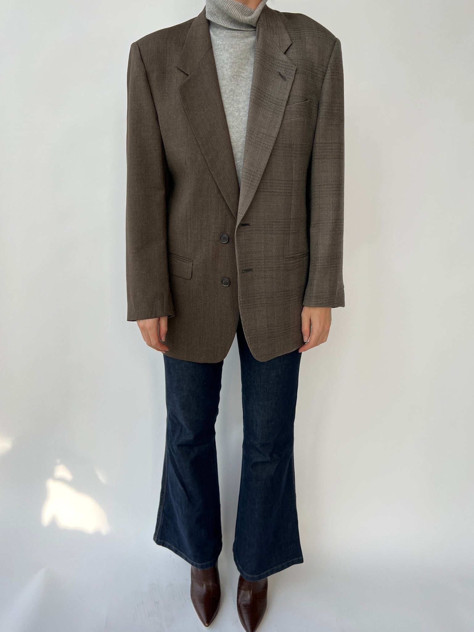 Brown and grey checkered contrasted blazer