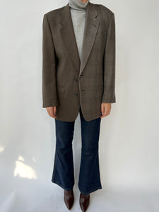 Brown and grey checkered contrasted blazer