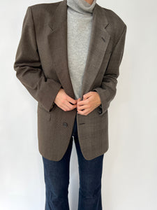 Brown and grey checkered contrasted blazer