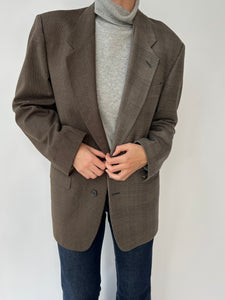 Brown and grey checkered contrasted blazer