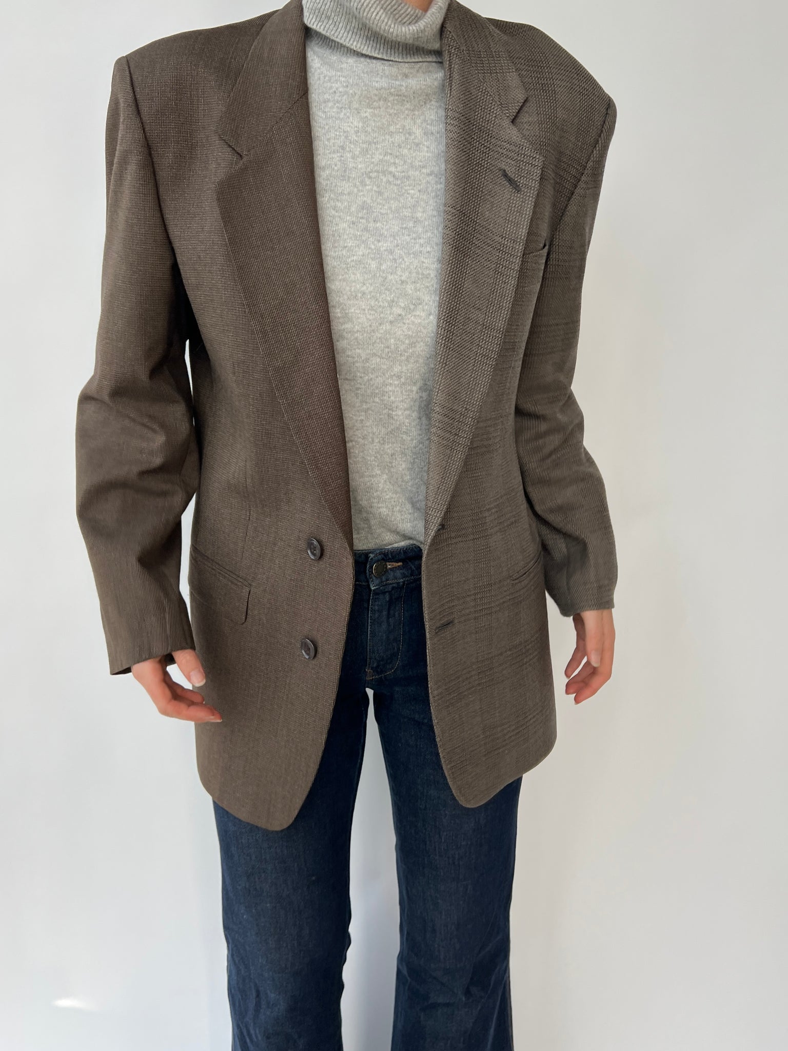 Brown and grey checkered contrasted blazer