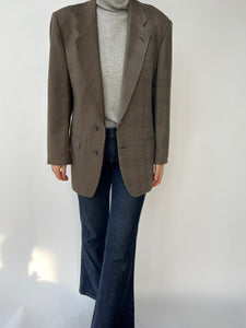 Brown and grey checkered contrasted blazer