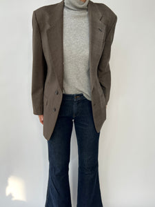 Brown and grey checkered contrasted blazer