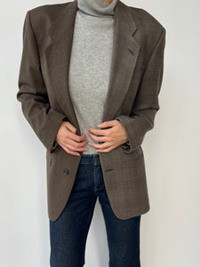 Brown and grey checkered contrasted blazer
