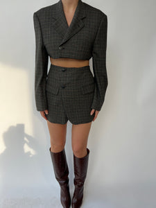 Dark grey checkered Skirt set