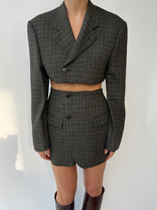 Dark grey checkered Skirt set