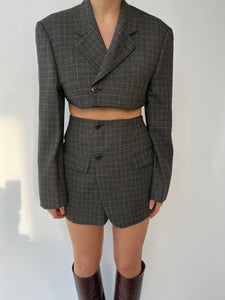 Dark grey checkered Skirt set