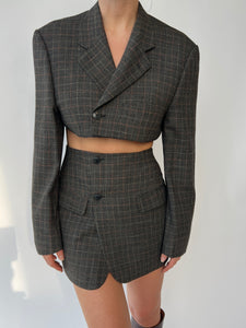 Dark grey checkered Skirt set