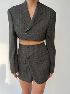 Dark grey checkered Skirt set