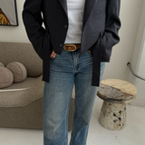 Speckered blue belted blazer