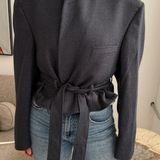 Speckered blue belted blazer