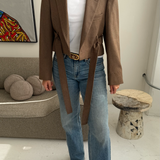 Textured brown belted blazer