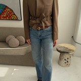 Textured brown belted blazer