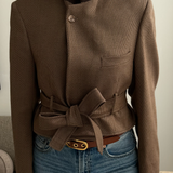 Textured brown belted blazer