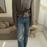 Blue toned patterned belted blazer