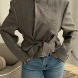 Blue toned patterned belted blazer