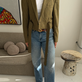 Belted blazer in dark yellow houndstooth