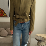 Belted blazer in dark yellow houndstooth