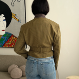 Belted blazer in dark yellow houndstooth