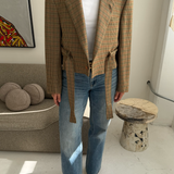 Houndstooth orange toned belted blazer