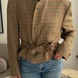 Houndstooth orange toned belted blazer