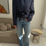 Belted blazer in Dark blue herringbone