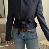 Belted blazer in Dark blue herringbone