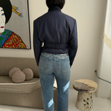 Belted blazer in Dark blue herringbone