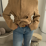 Belted blazer in Pale brown corduroy