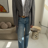 Blue small checkered belted blazer