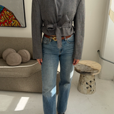 Blue small checkered belted blazer