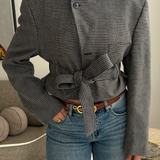 Blue small checkered belted blazer