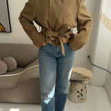 Dark beige textured belted blazer