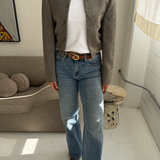 Bomber jacket in Grey herringbone with overcheck