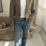 Cinched waist cropped blazer in Taupe