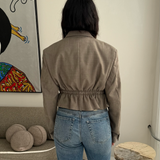 Cinched waist cropped blazer in Taupe