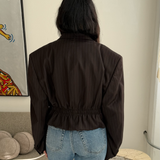 Brown pinstriped cinched waist cropped blazer