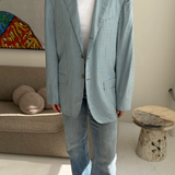Blue and grey small checkered blazer