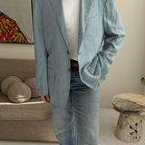 Blue and grey small checkered blazer