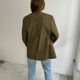 Green button back blazer