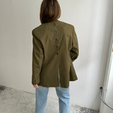 Green button back blazer