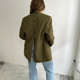 Green button back blazer