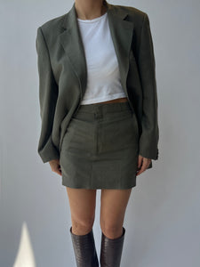 Green linen mini skirt and blazer