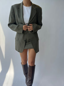Green linen mini skirt and blazer