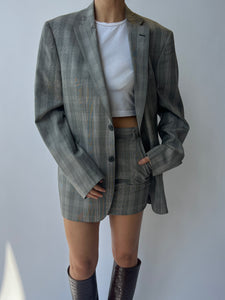 Checkered grey mini skirt and blazer