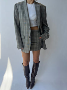 Checkered grey mini skirt and blazer