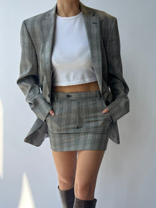 Checkered grey mini skirt and blazer