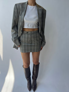 Checkered grey mini skirt and blazer