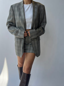 Checkered grey mini skirt and blazer
